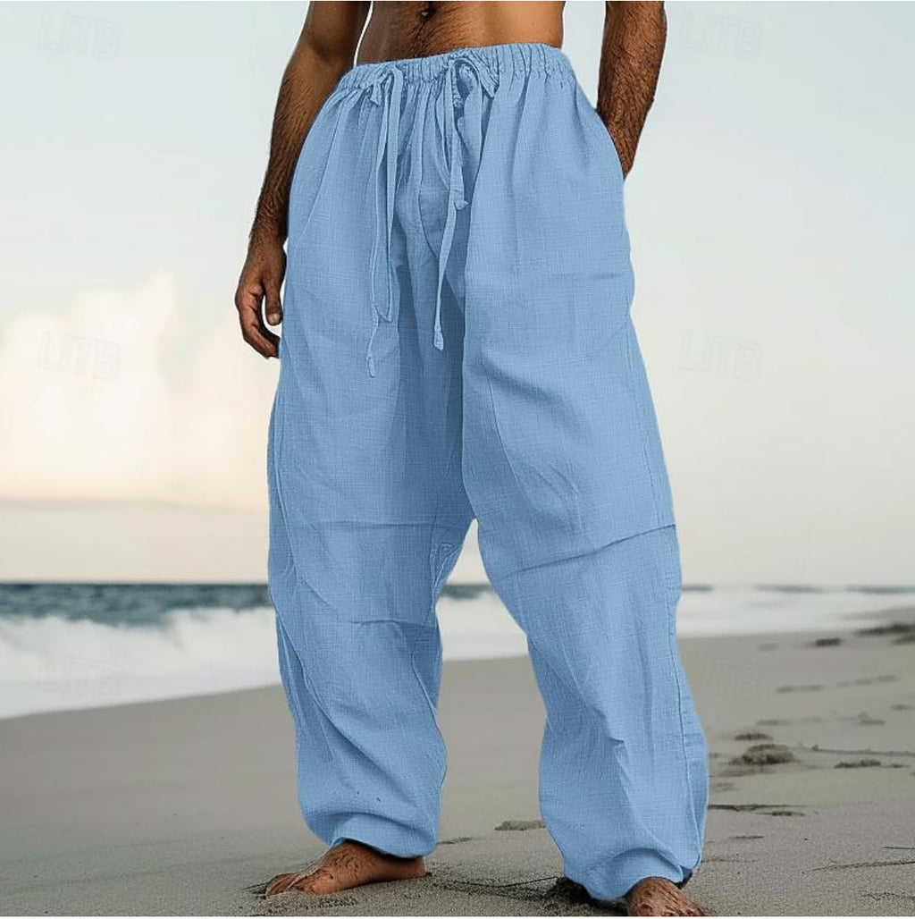 Men's Solid Color Beach Pants | Straight-Leg Casual Trousers for Summer