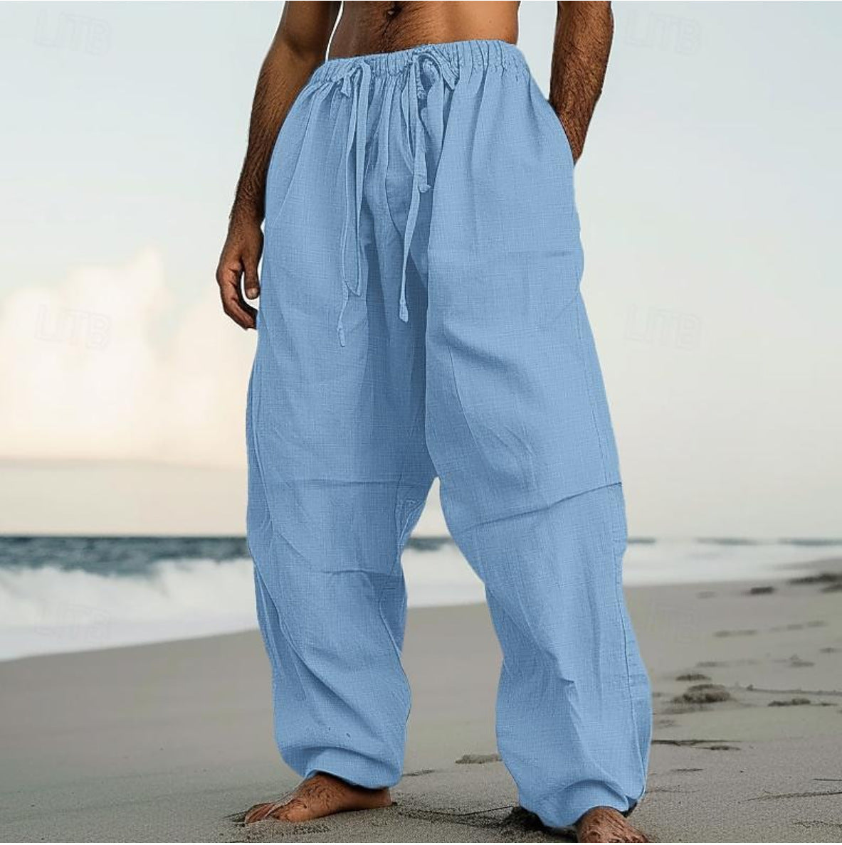 Men's Solid Color Beach Pants | Straight-Leg Casual Trousers for Summer