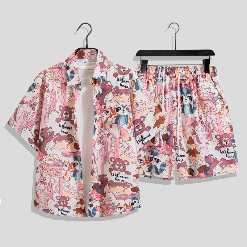 Men's Hawaiian Floral Two-Piece Set | Short Sleeve Shirt & Shorts Beach Outfit