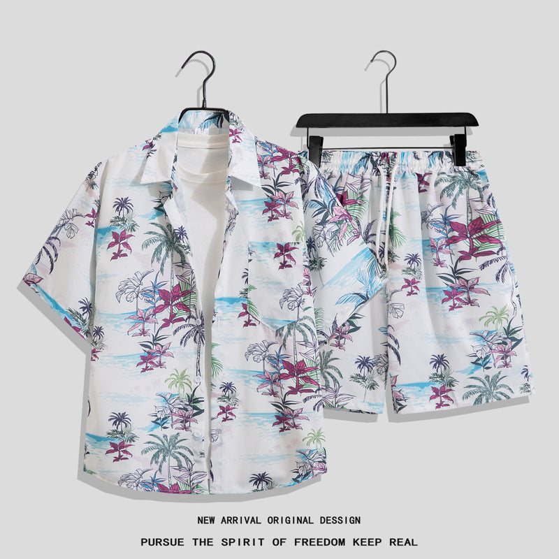 Men's Hawaiian Floral Two-Piece Set | Short Sleeve Shirt & Shorts Beach Outfit