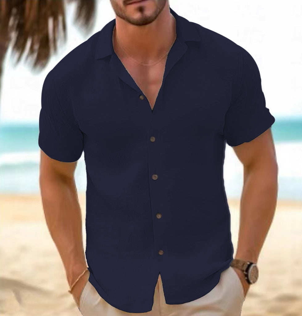 Men's Short-Sleeve Beach Shirt | Lightweight Cotton Blend Cardigan for Summer