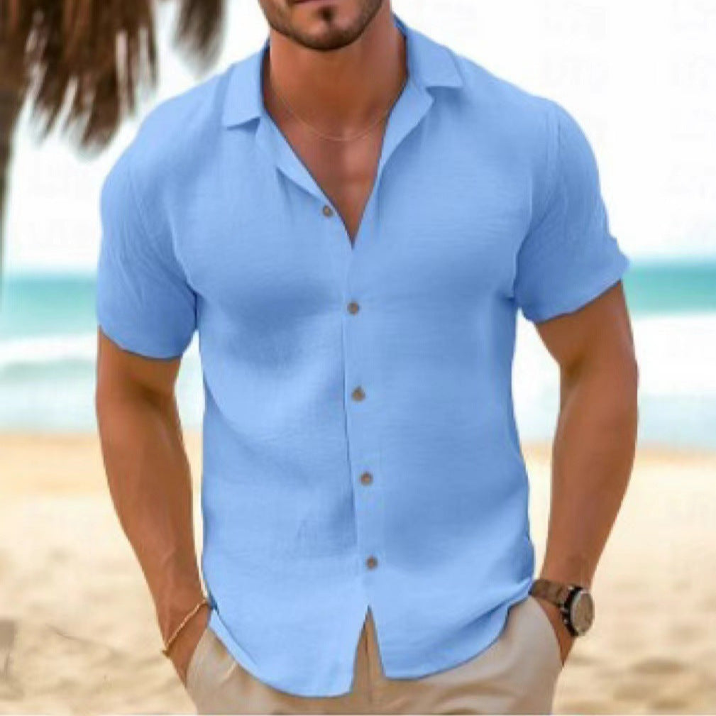 Men's Short-Sleeve Beach Shirt | Lightweight Cotton Blend Cardigan for Summer