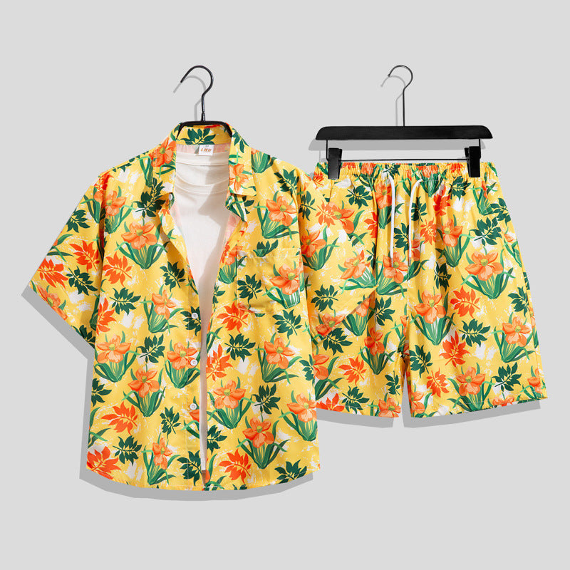 Men's Hawaiian Floral Two-Piece Set | Short Sleeve Shirt & Shorts Beach Outfit