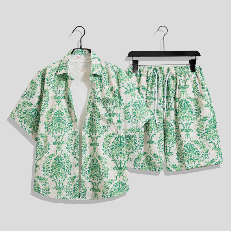 Men's Hawaiian Floral Two-Piece Set | Short Sleeve Shirt & Shorts Beach Outfit