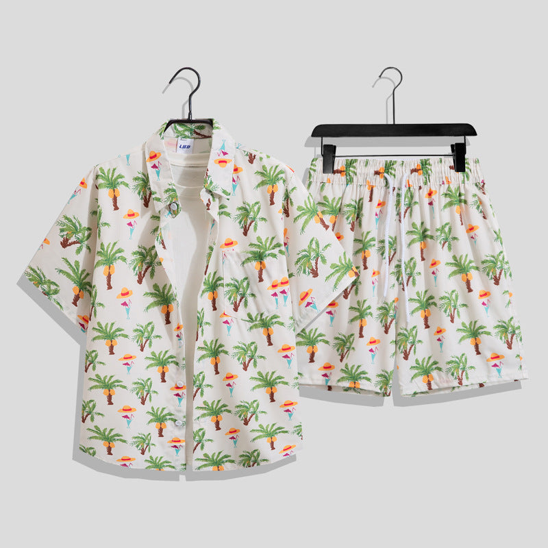 Men's Hawaiian Floral Two-Piece Set | Short Sleeve Shirt & Shorts Beach Outfit