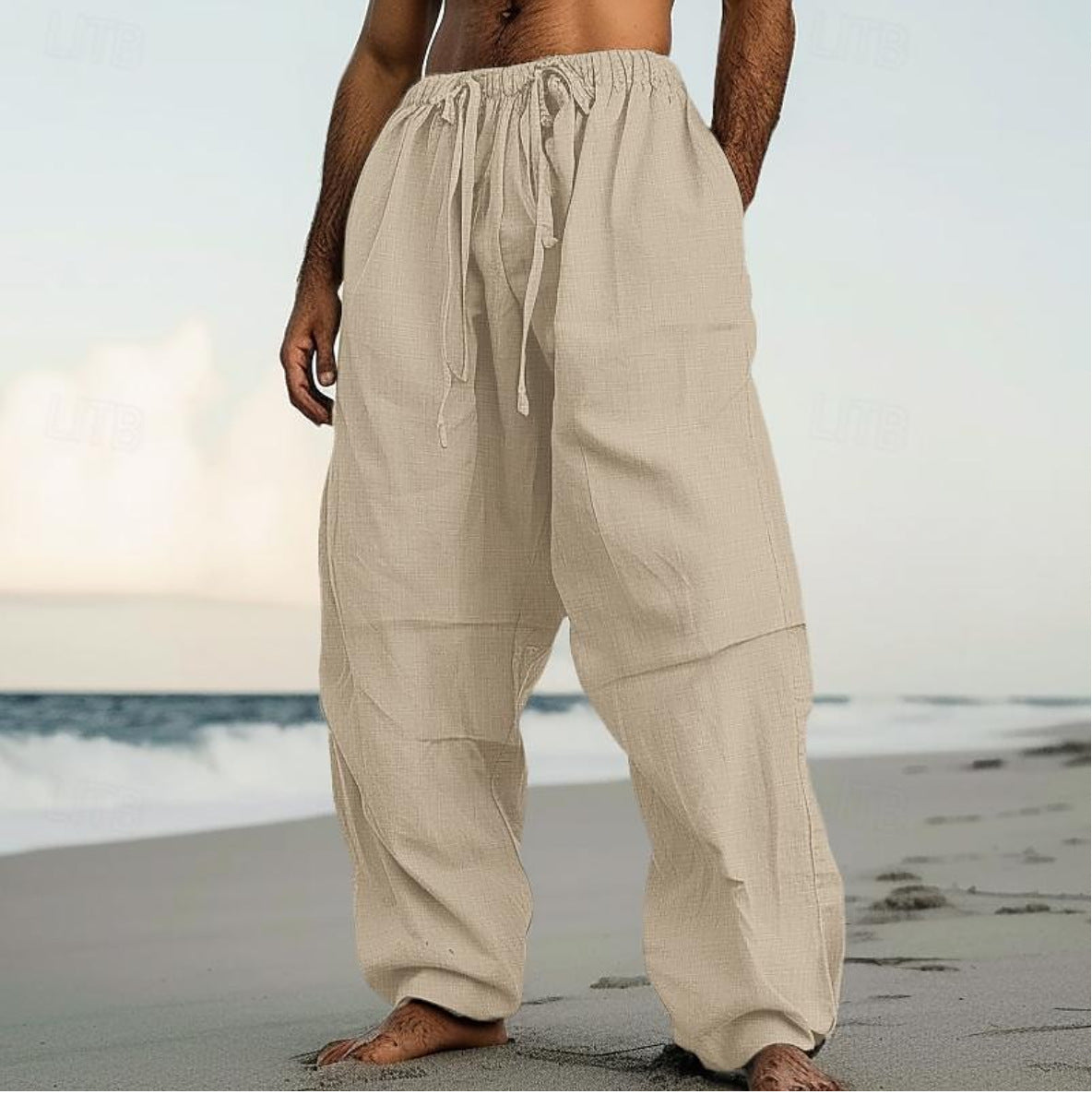 Men's Solid Color Beach Pants | Straight-Leg Casual Trousers for Summer