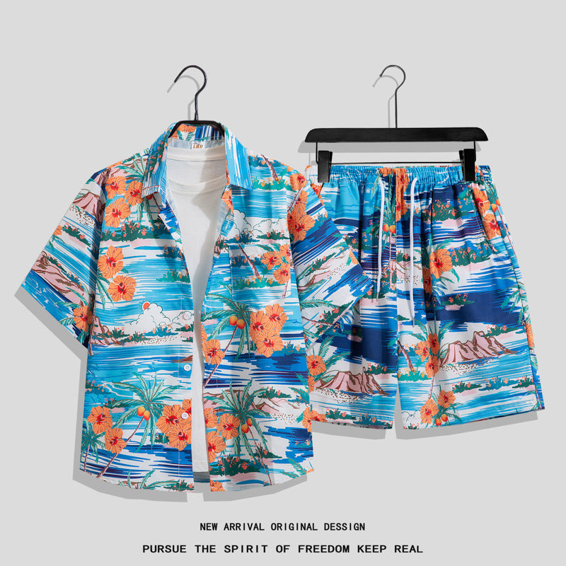 Men's Hawaiian Floral Two-Piece Set | Short Sleeve Shirt & Shorts Beach Outfit