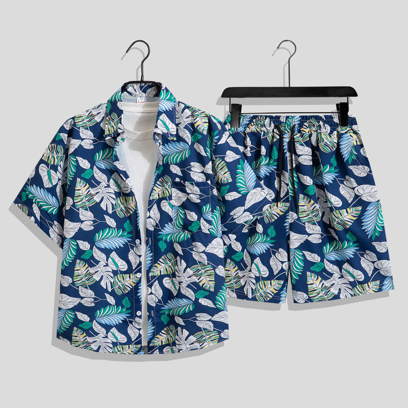 Men's Hawaiian Floral Two-Piece Set | Short Sleeve Shirt & Shorts Beach Outfit