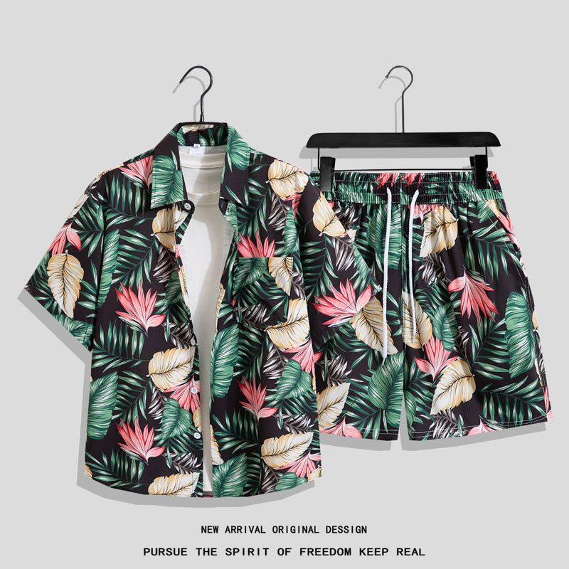 Men's Hawaiian Floral Two-Piece Set | Short Sleeve Shirt & Shorts Beach Outfit