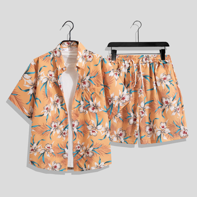 Men's Hawaiian Floral Two-Piece Set | Short Sleeve Shirt & Shorts Beach Outfit