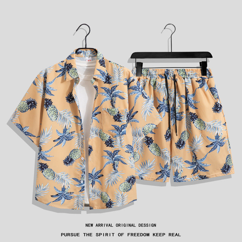 Men's Hawaiian Floral Two-Piece Set | Short Sleeve Shirt & Shorts Beach Outfit