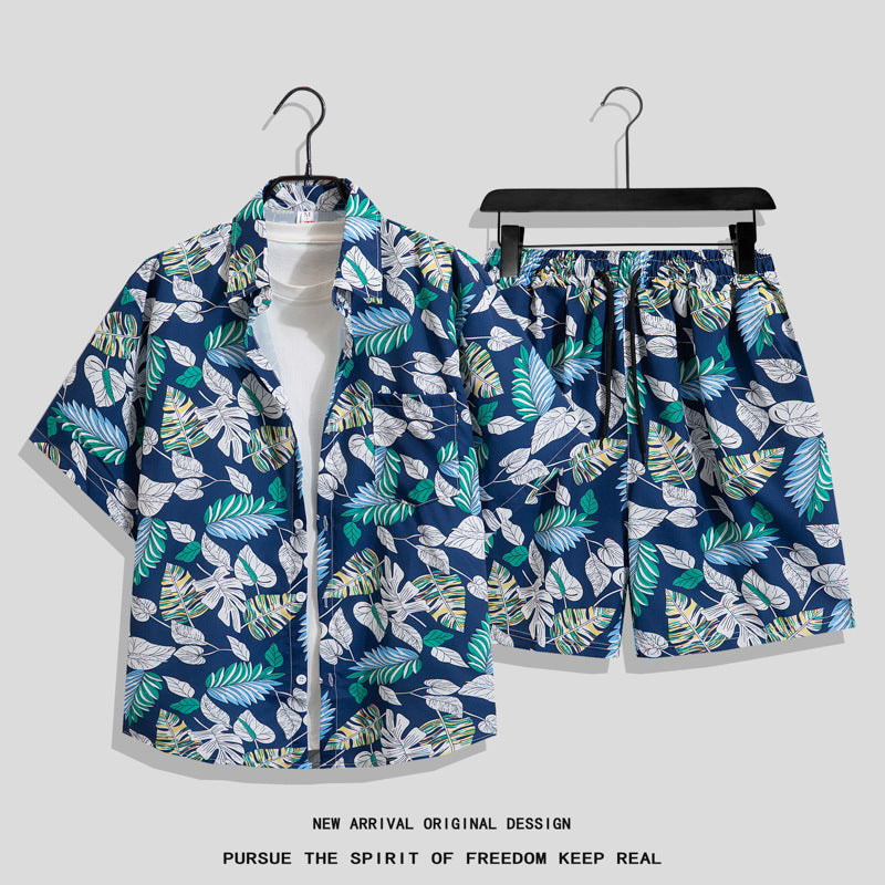 Men's Hawaiian Floral Two-Piece Set | Short Sleeve Shirt & Shorts Beach Outfit
