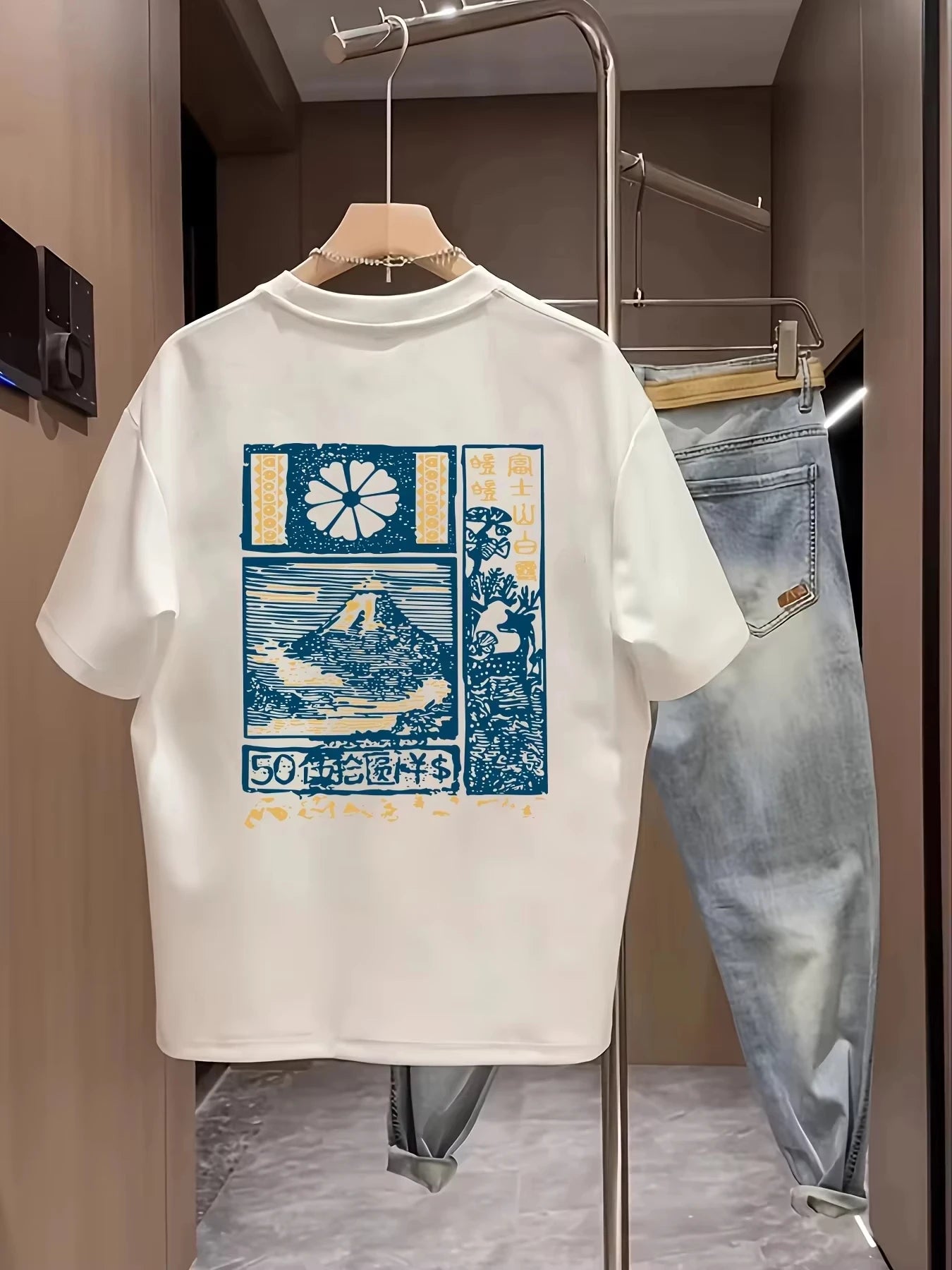 Men's Cherry Blossom Print Cotton T-Shirt
