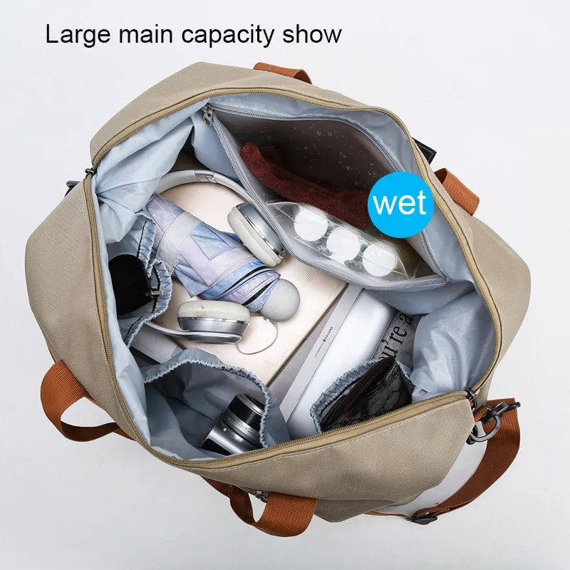 Women's Gym & Travel Duffle Bag – Waterproof Nylon Sports Bag with Shoe Pocket & Wet/Dry Separation