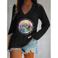 Women's Letter Print Long Sleeve V-Neck T-Shirt – Casual Loose Fit