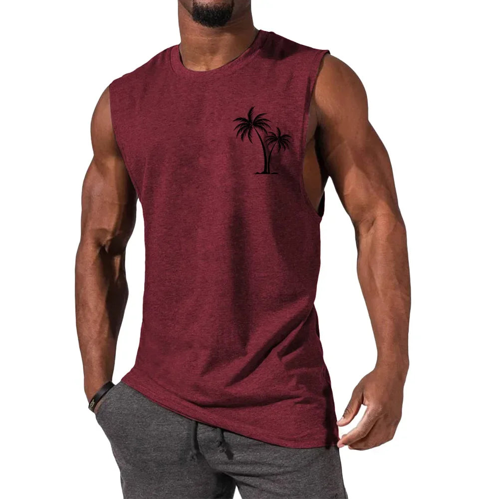 Men's Coconut Tree Print Tank Top – Sleeveless Summer Gym Vest