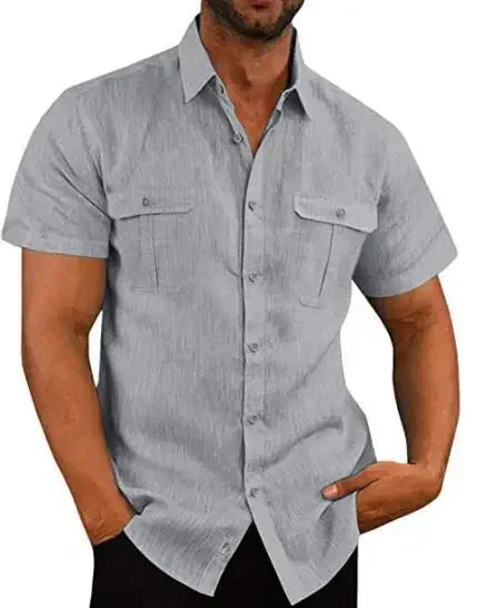 Men's Cotton Linen Beach Shirt | Short Sleeve Casual Summer Top | Plus Sizes M–4XL