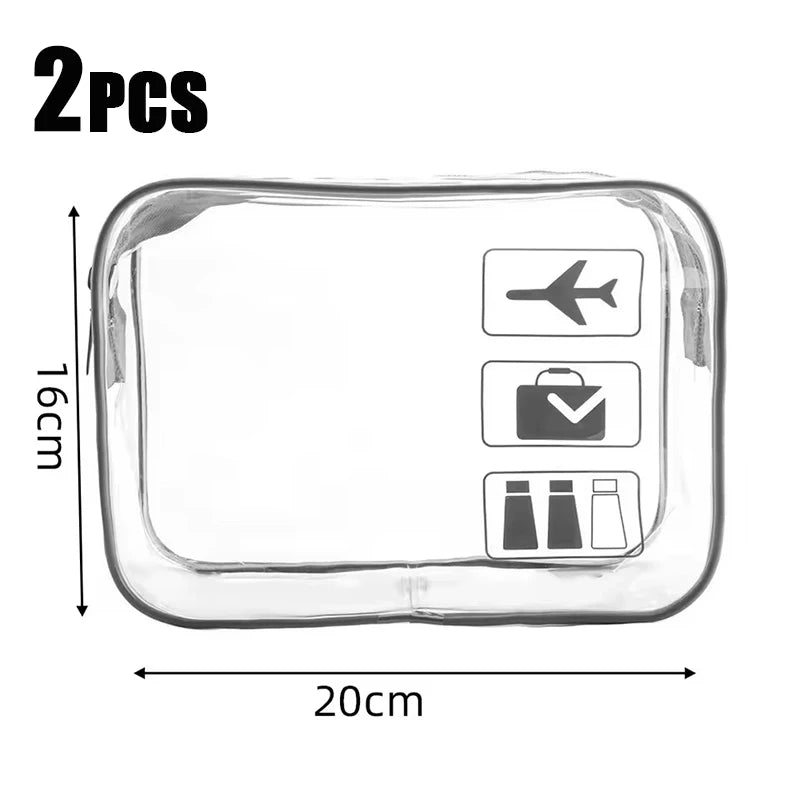 Clear Makeup Bag Set (2 Pcs) – Waterproof PVC Travel Toiletry Pouch for Women