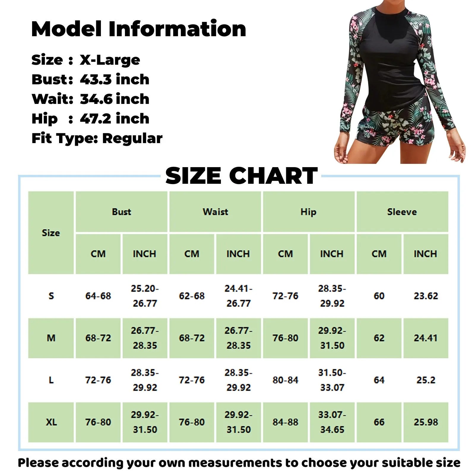 Women's Long Sleeve Two-Piece Surf Swimsuit | Floral Print Rash Guard Set