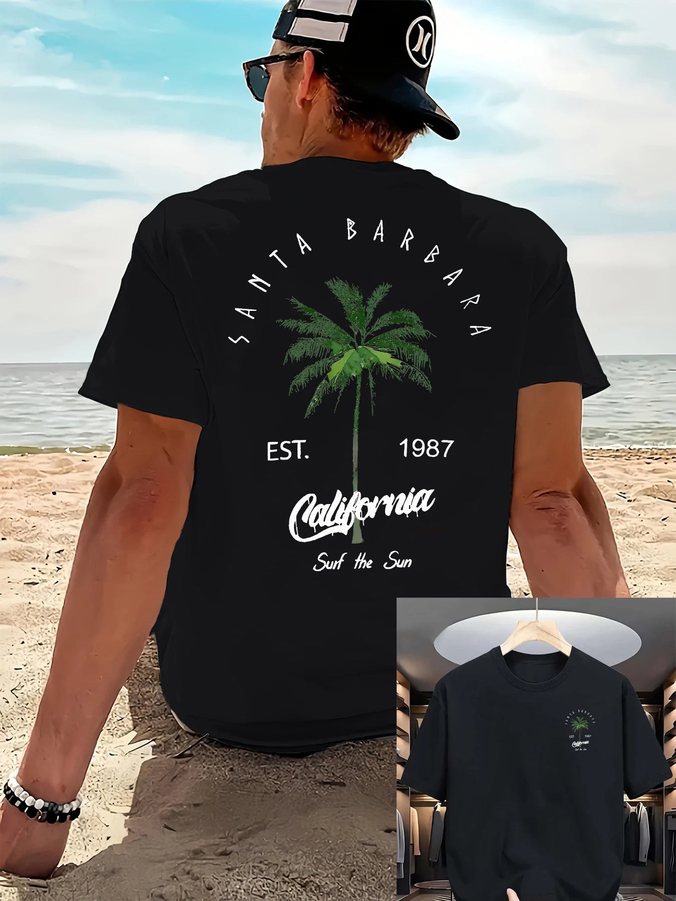 California Beach Coconut Print T-Shirt – Men's Loose Fit Cotton Tee