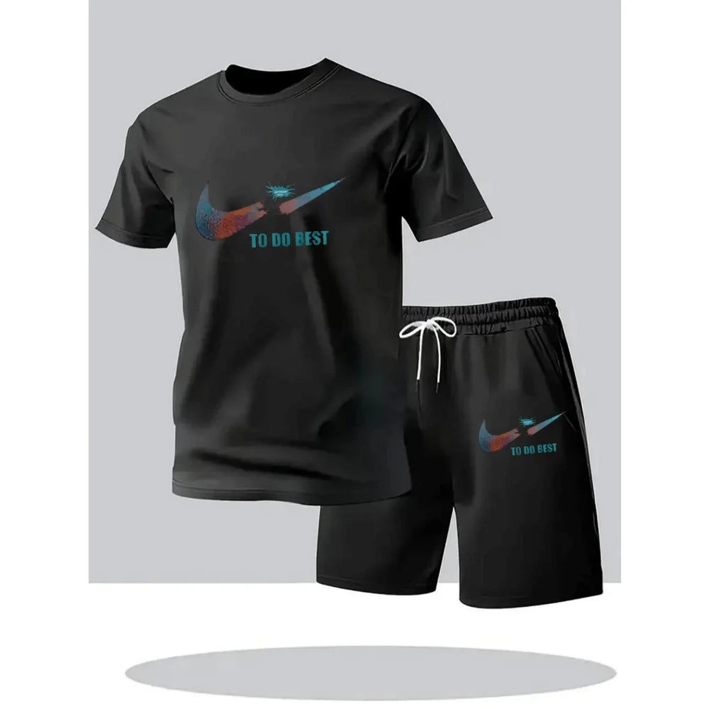 Men's 2-Piece Summer Sport Set – Quick-Dry Short Sleeve Tee & Drawstring Shorts