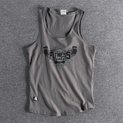 Men's Retro Print Washed Cotton Sleeveless Vest | Casual Sports Tank Top