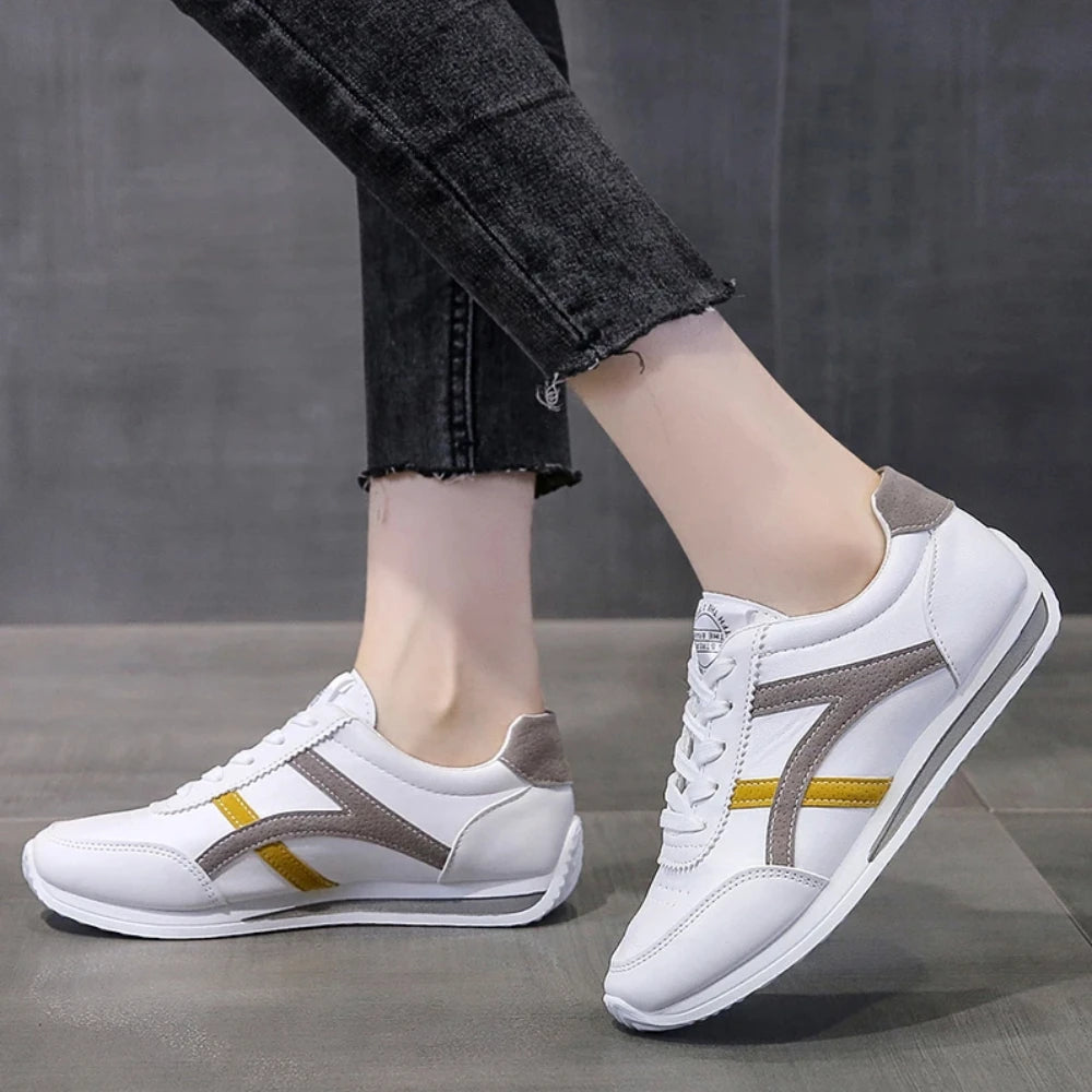 Women's Leather Comfort Sneakers – Waterproof Lace-Up Running & Walking Shoes