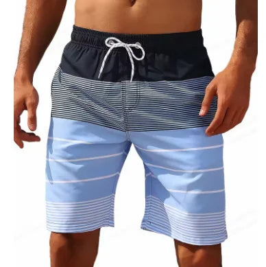 Men's Striped Board Shorts – Lightweight Swim Trunks for Beach