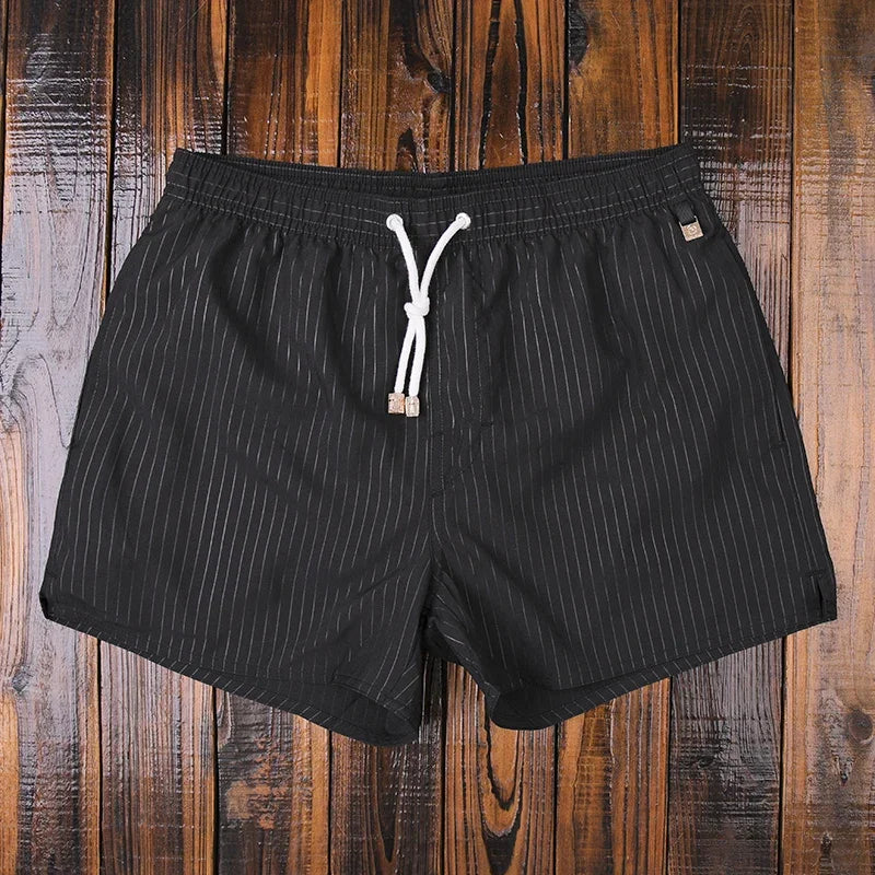Men's Striped Beach Shorts – Premium Nylon Swim Trunks with Lining