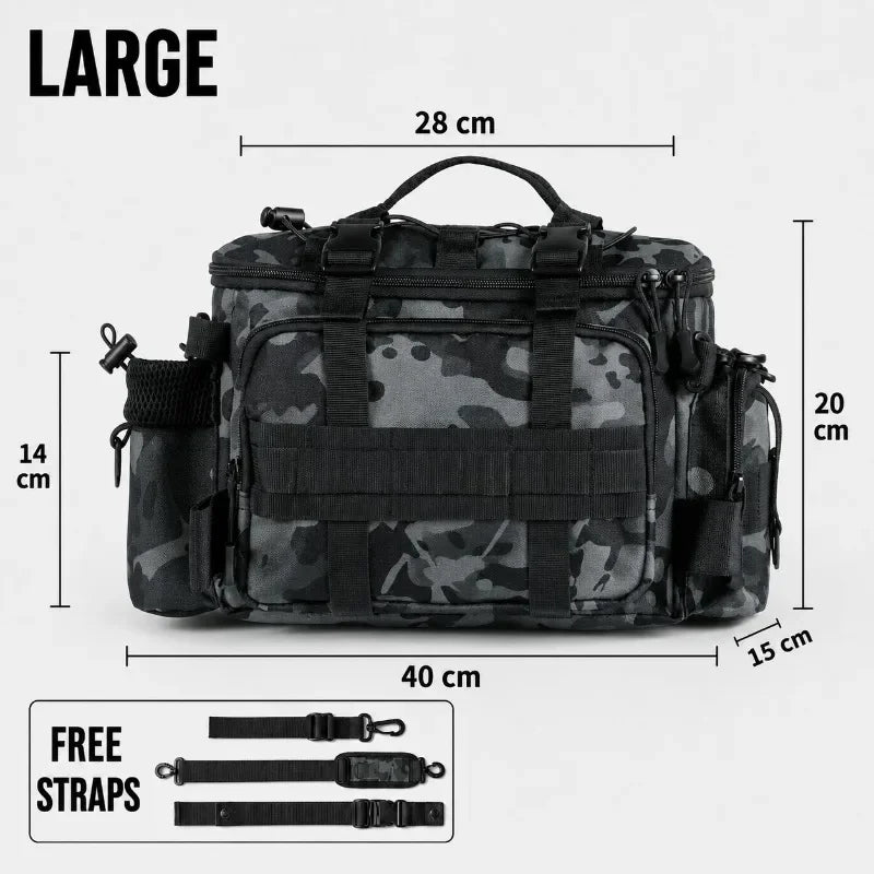 Waterproof Fishing Tackle Shoulder Bag – Large Capacity Crossbody with Rod Holder