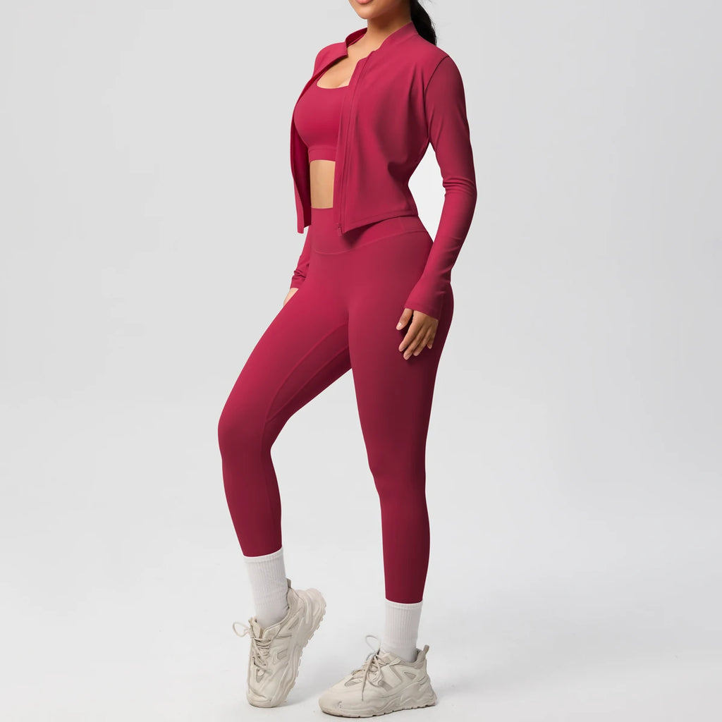 Women's 3-Piece Yoga Set – Sports Bra, Zip Jacket & High-Waist Leggings