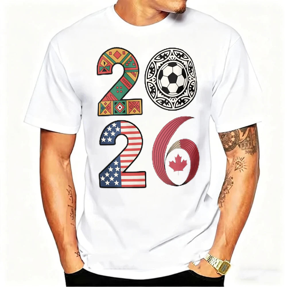 2026 World Cup Soccer Graphic Tee – USA, Canada & Mexico Cotton Shirt