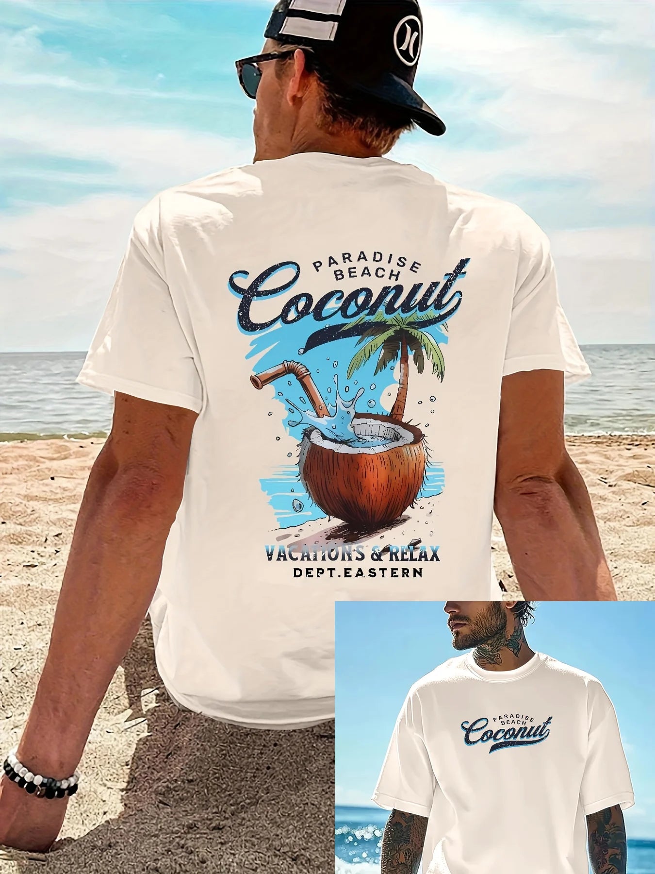 Men's 100% Cotton Beach Vacation T-Shirt – Casual Letter Print Loose Fit