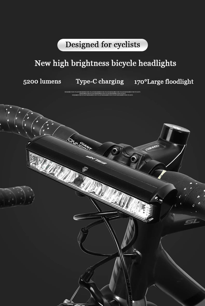 High-Powered Bike Front Light – 5200 Lumens, IPX5 Waterproof, USB-C Rechargeable
