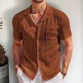 Men's Cuban Collar Knit Polo Shirt – Short Sleeve Striped Viscose Knitwear