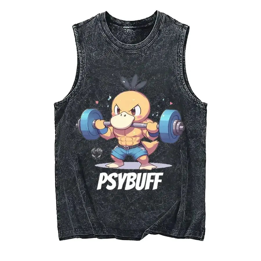 Men's Pokémon Oversized Vintage Washed Tank Top – Y2K Sleeveless Gym Shirt