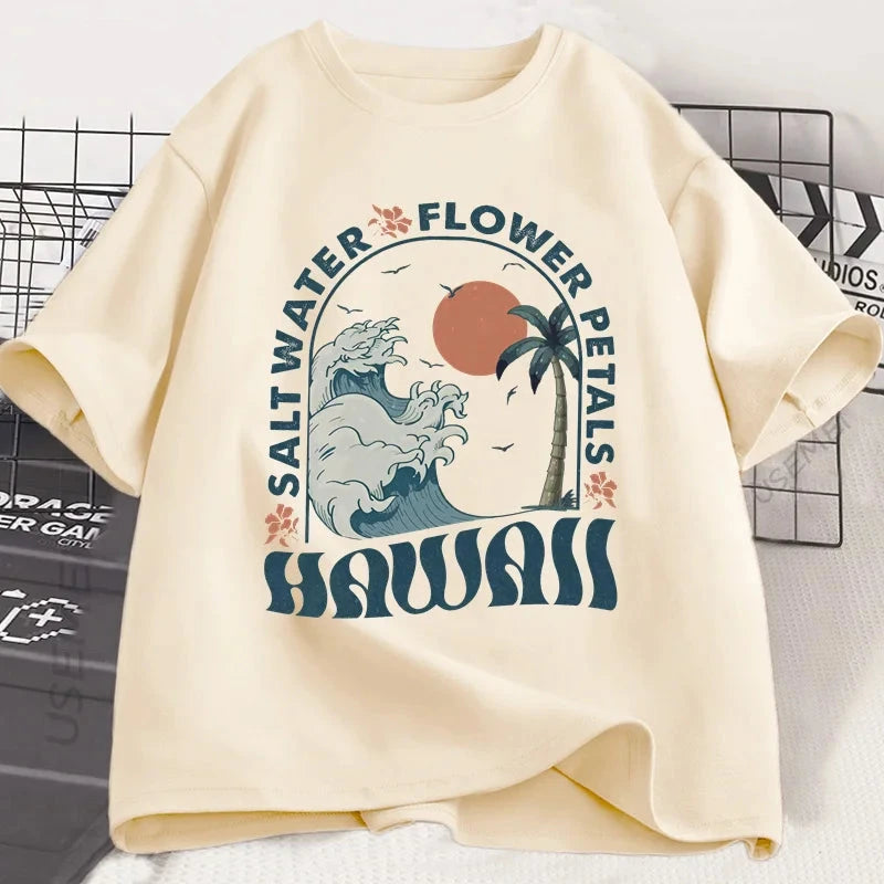 Hawaii Beach Graphic T-Shirt – Cotton Short Sleeve Tee for Men & Women | Summer Vacation Vibes