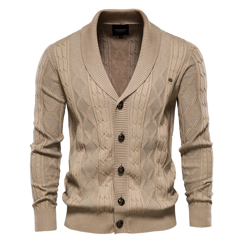 Men's Argyle Cotton Cardigan – Classic V-Neck Button-Up Sweater for Fall & Winter