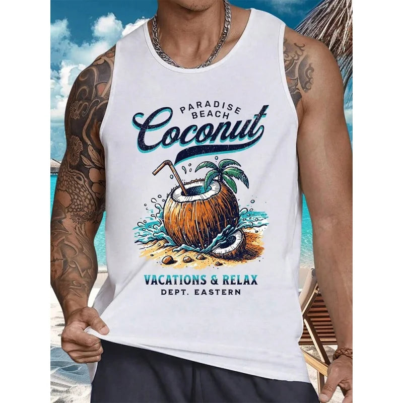 Men's Coconut Tree Print Tank Top | Colorful Gradient 3D Tee | Summer Casual Streetwear Vest