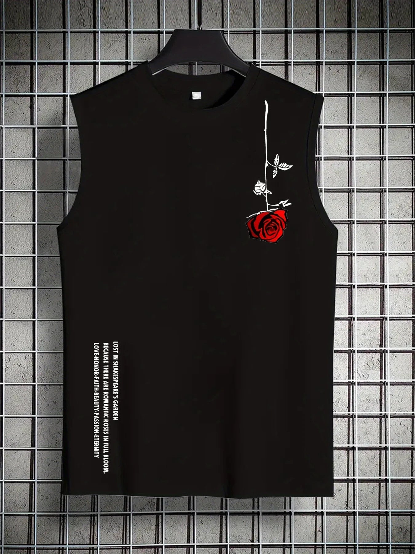 Men's Rose Print Sleeveless Tank Top – Breathable Loose Fit Gym & Leisure Vest