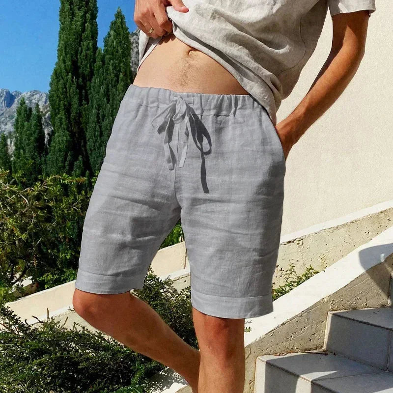 Men's Cotton Linen Beach Shorts | Casual Elastic Waist Summer Shorts