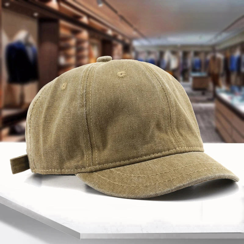 Washed Denim Short Brim Baseball Cap – Unisex Cotton Snapback Visor Hat for Men & Women