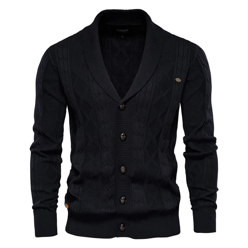 Men's Argyle Cotton Cardigan – Classic V-Neck Button-Up Sweater for Fall & Winter