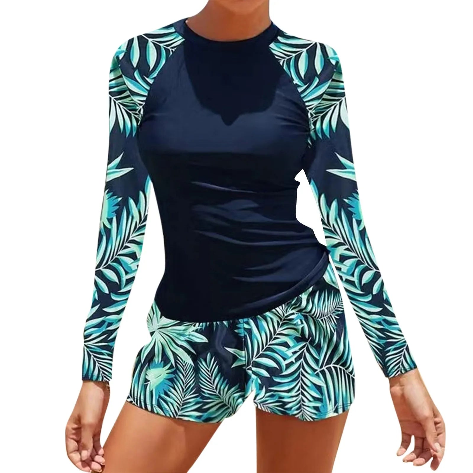 Women's Long Sleeve Two-Piece Surf Swimsuit | Floral Print Rash Guard Set