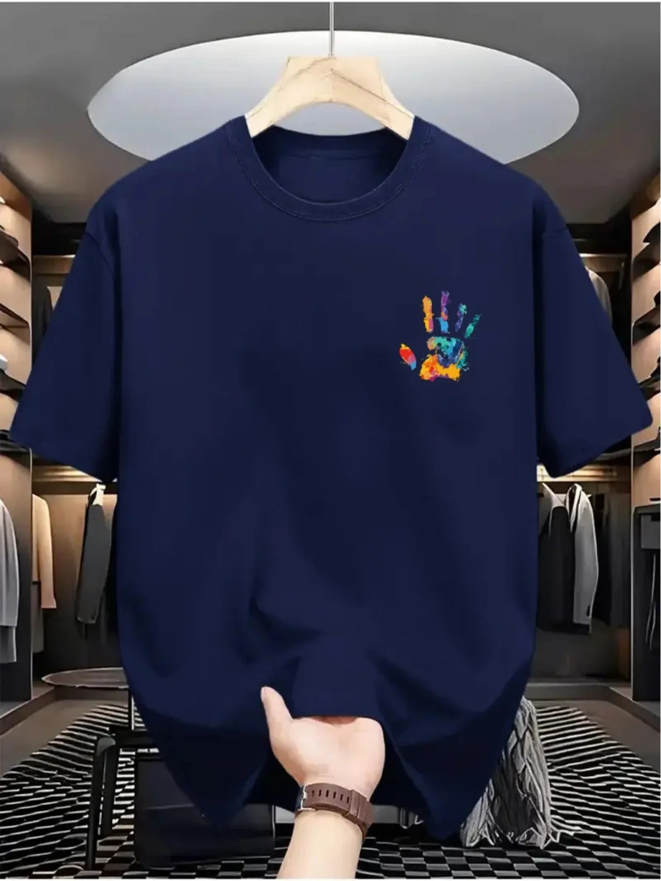 Men's 100% Cotton Painted Handprint T-Shirt | Casual Summer Tee