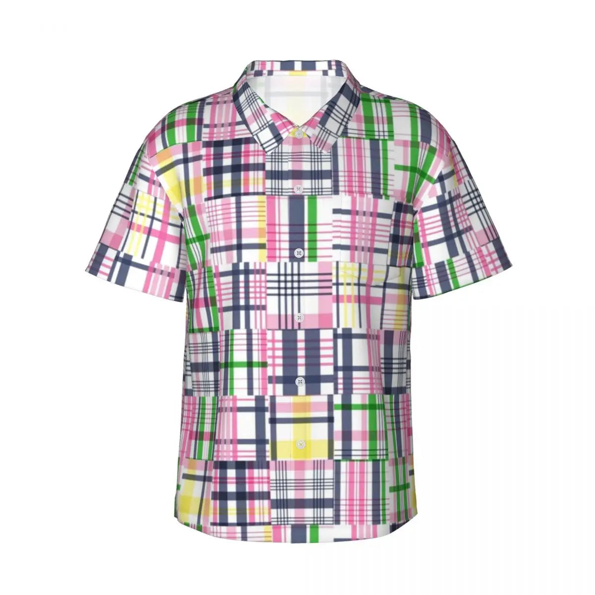 Men's Abstract Patchwork Shirt | Geometric Print Short Sleeve Summer Vacation Top