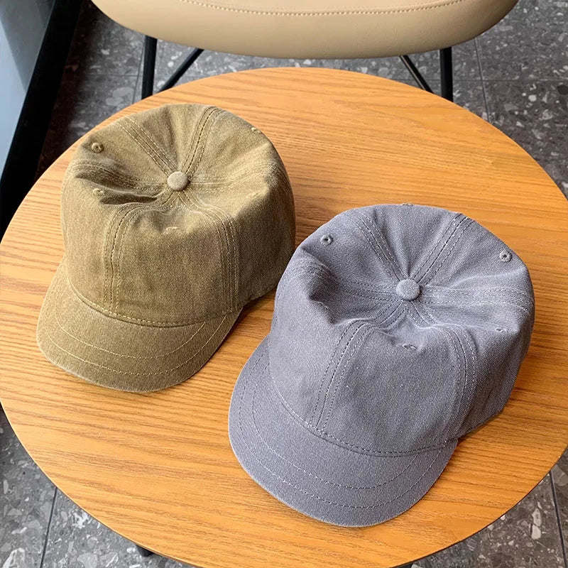 Washed Denim Short Brim Baseball Cap – Unisex Cotton Snapback Visor Hat for Men & Women