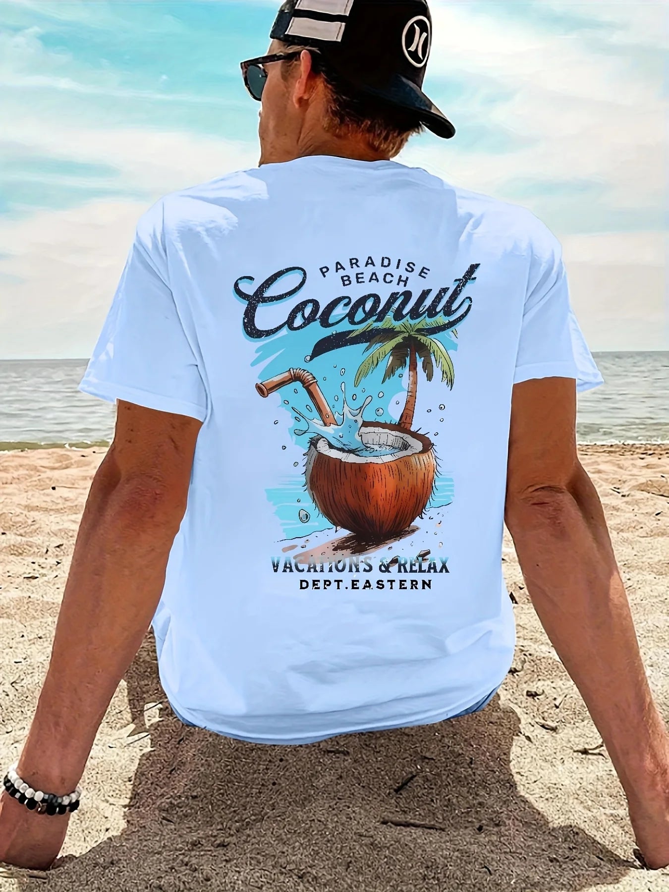 Men's 100% Cotton Beach Vacation T-Shirt – Casual Letter Print Loose Fit