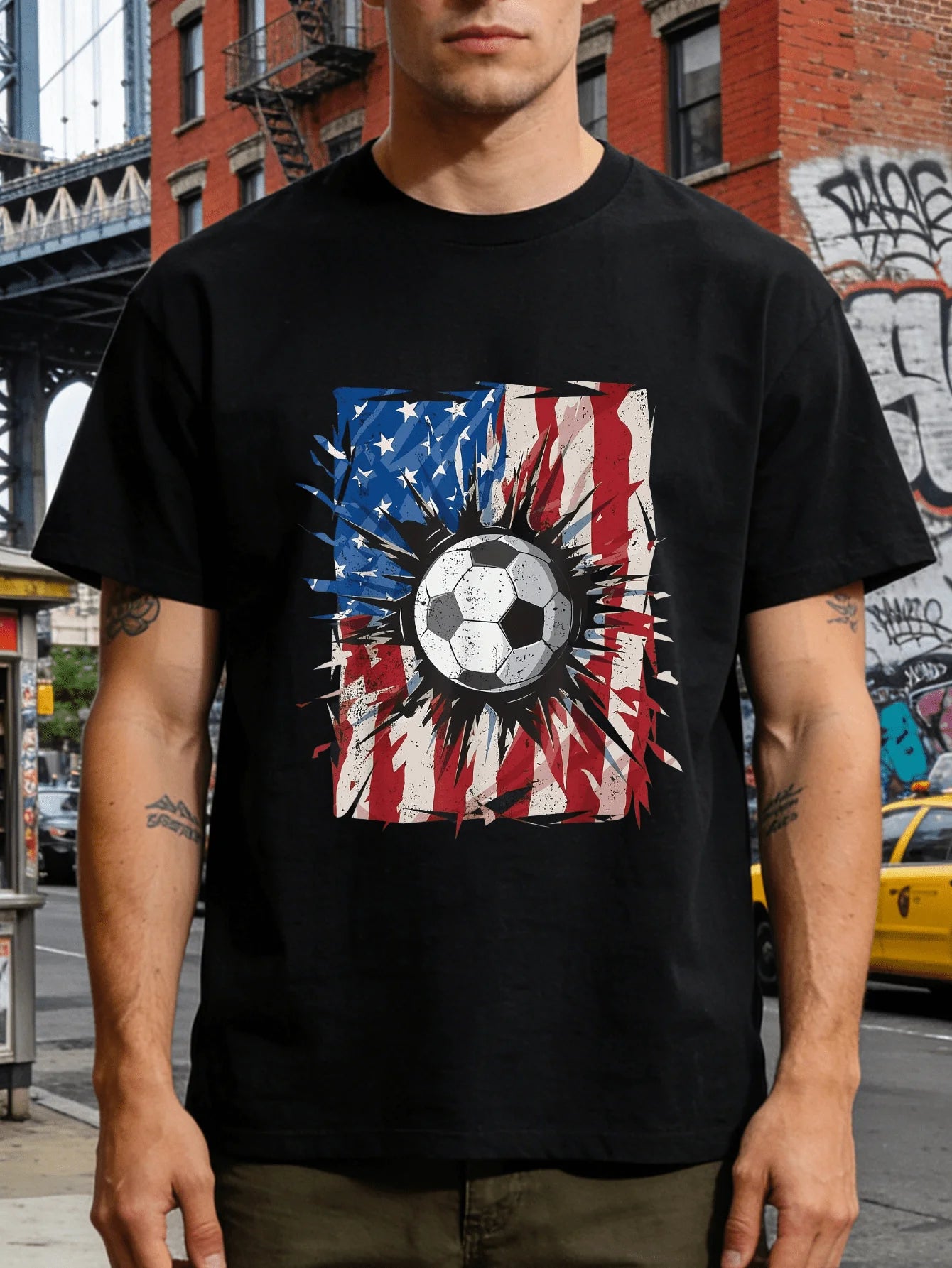 USA Flag Soccer T-Shirt | Patriotic Independence Day Graphic Tee for Men