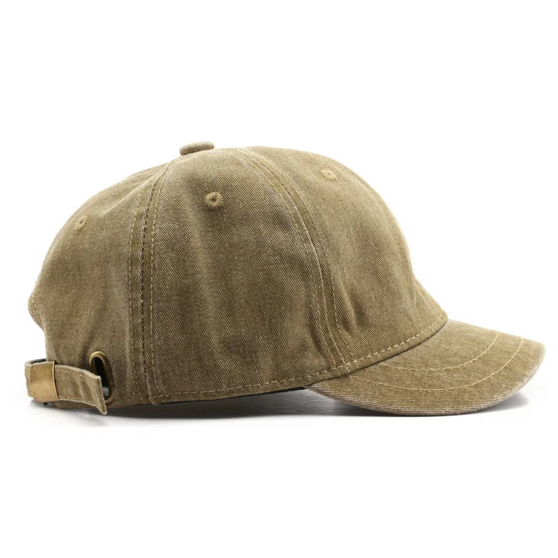Washed Denim Short Brim Baseball Cap – Unisex Cotton Snapback Visor Hat for Men & Women
